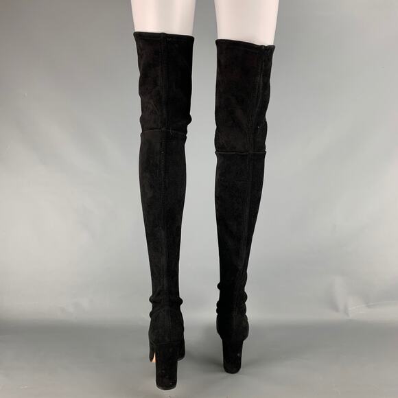 GIANFRANCO FERRE Size 7.5 Black Suede Chuncky Heel Boots - Picture 3 of 8